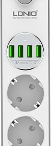 Ldnio SE4432 Πολύπριζο Ασφαλείας 4 Θέσεων με 4 USB-A, Διακόπτη και Καλώδιο 2m SE4432