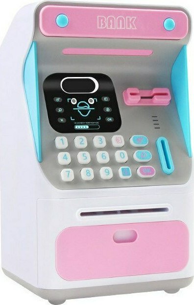 Παιδικός Κουμπαράς Πλαστικός Mini Atm Money Bank Ροζ 16x14x26.5cm DRE-00063