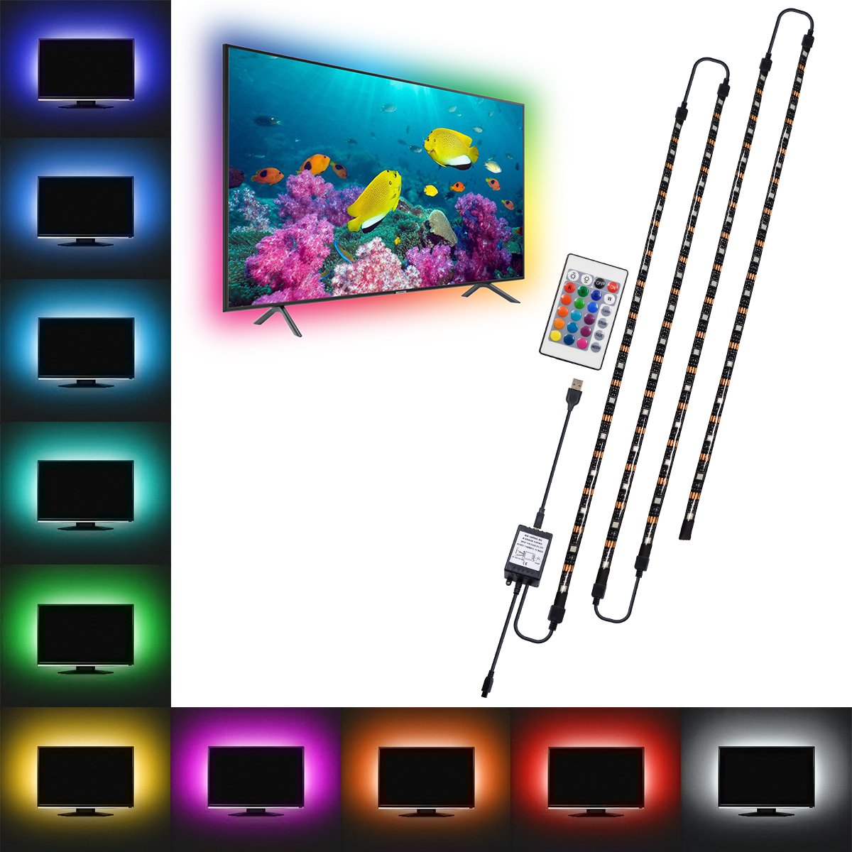 GloboStar Αδιάβροχη Ταινία LED Τηλεόρασης USB 5V RGB Φως 4x50cm Τύπου SMD5050 με Τροφοδοτικό & Τηλεχειριστήριο 70406