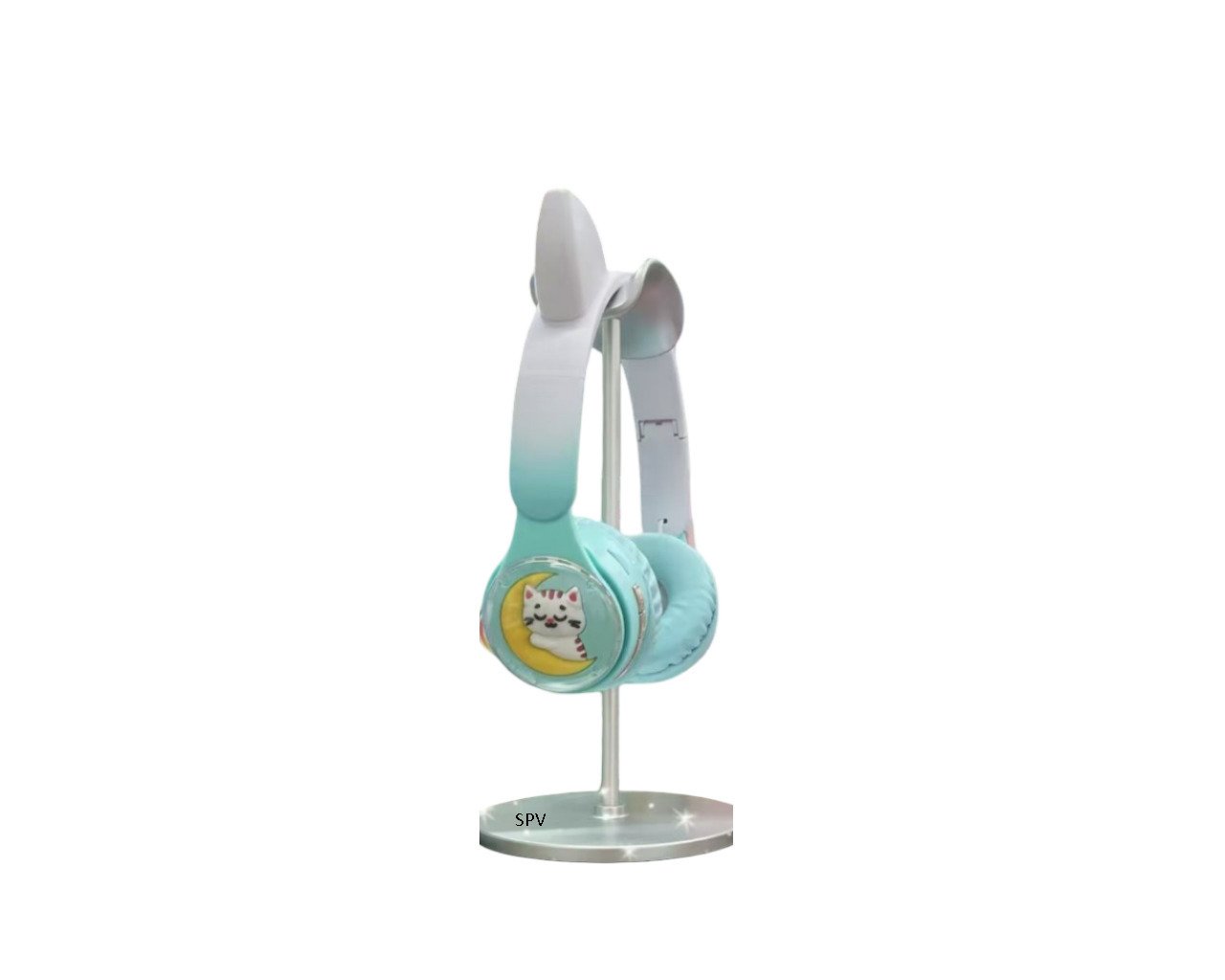 SPV M Ασύρματα Παιδικά Ακουστικά Cat Ears Bluetooth Με LED Φωτισμό Και Σχέδιο Γατάκι Γαλαζοπράσινα
