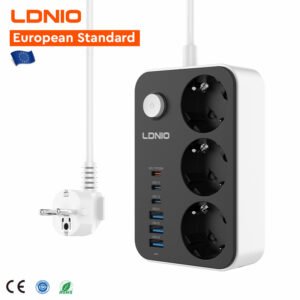 Πολύπριζο Ασφαλείας LDNIO SE3631C με 3 Πρίζες, 3 USB & 3 USB-C, Διακόπτη και Καλώδιο 2m