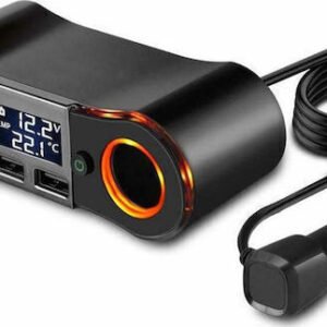SPV T Φορτιστής Αυτοκινήτου 80W 3.5A με Θύρες: 2xUSB με Ενσωματωμένο Καλώδιο και Βολτόμετρο Μαύρο Χρώμα