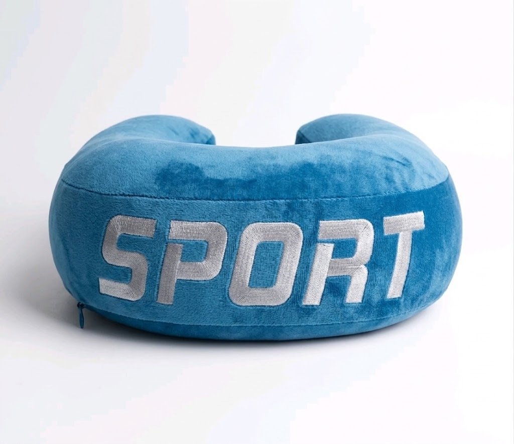 Ανατομικό Μαξιλάρι Ταξιδιού Αυχένα Memory Foam με Κέντημα "SPORT" Γαλάζιο